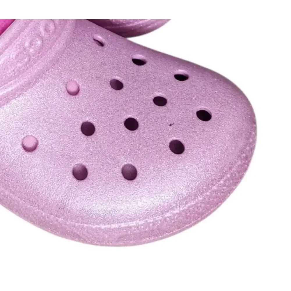 Crocs Classic Lined Glitter Clog Size J 1 Pink Tweed.